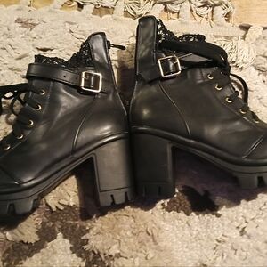 Black Lace-Up Ankle Boots